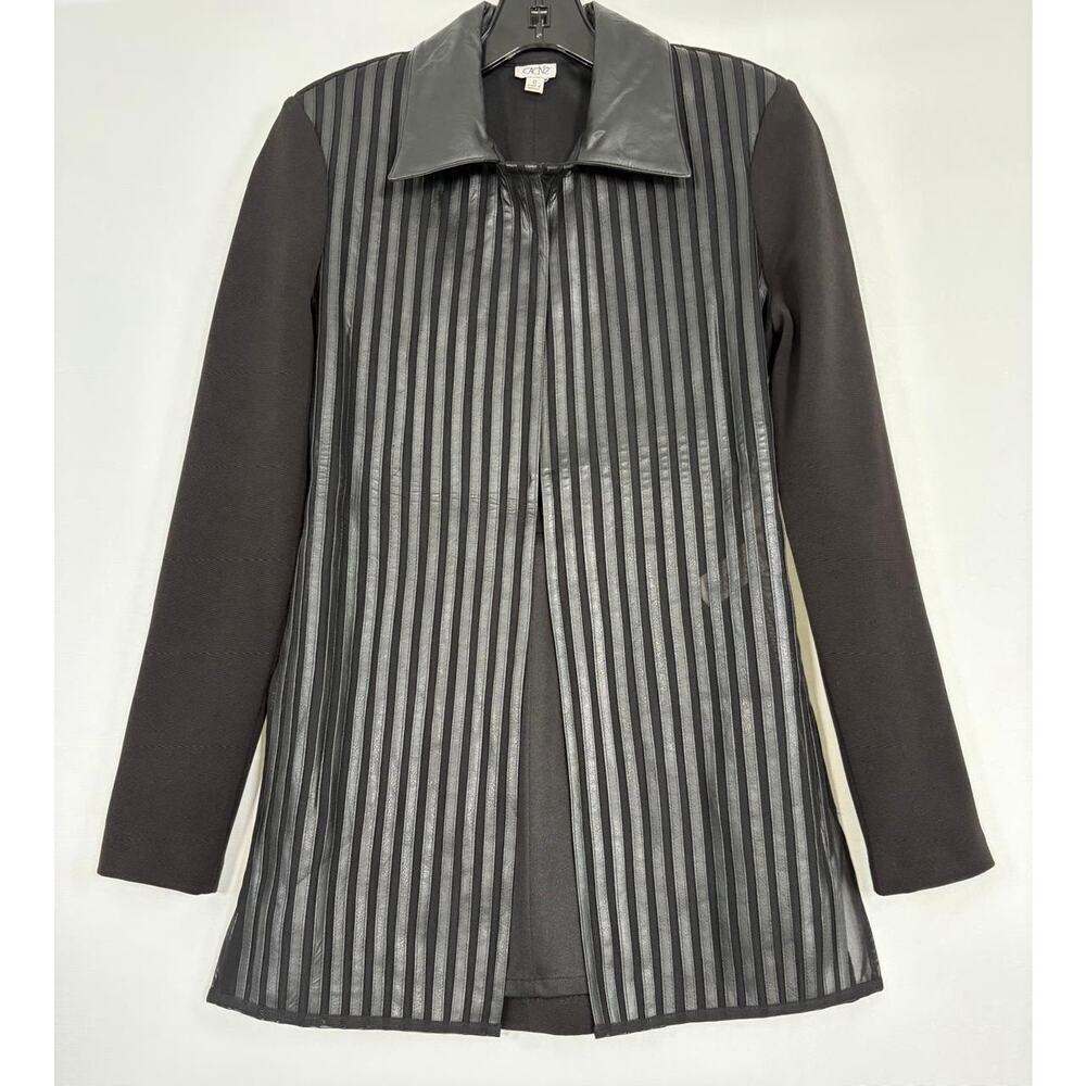 VTG 90’s Y2K Cache black leather and mesh striped clasp front longline blazer 0